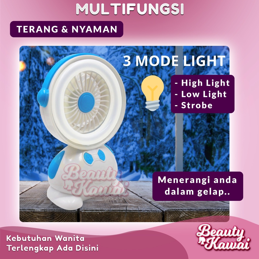 Fan Mini 2 in 1 Bentuk Lucu Baterai USB Kipas Meja Rechargeable