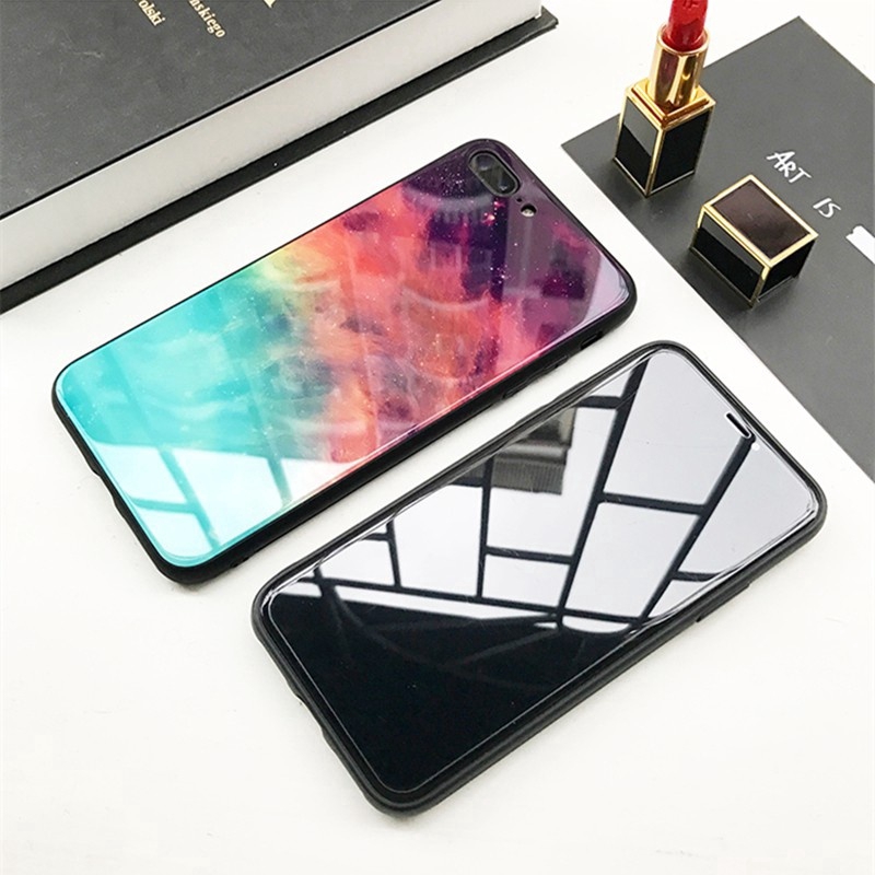 Warna Aurora langit berbintang kaca tempered Hard Case iPhone 11 Pro Max XR XS SE2 6 7 8Plus Case