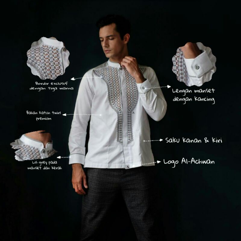 baju koko lengan panjang AGATHA MADINAH GREY