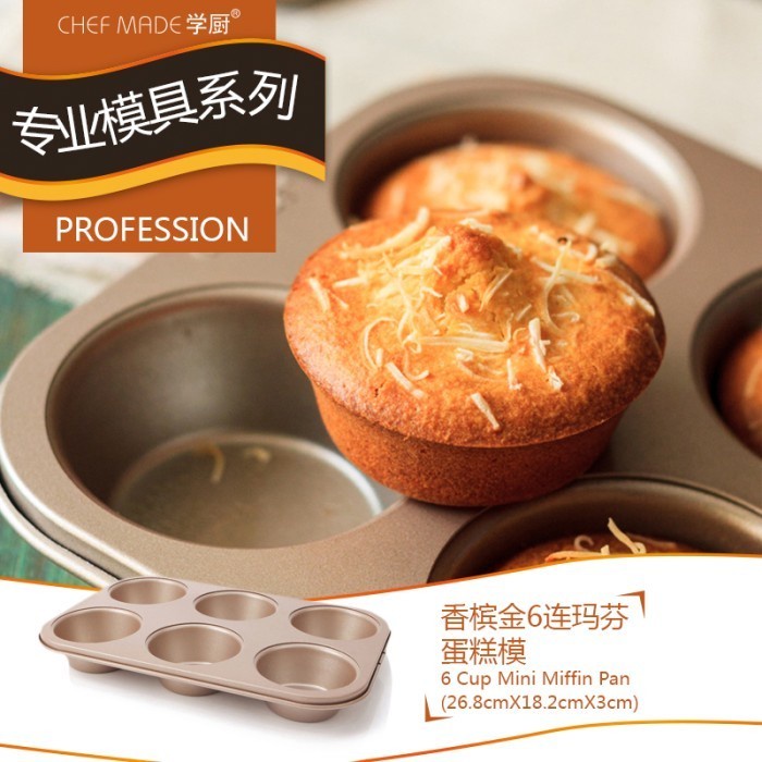Chefmade WK9020 6 Cups Muffin Pan / Loyang cup cake 6 Lubang