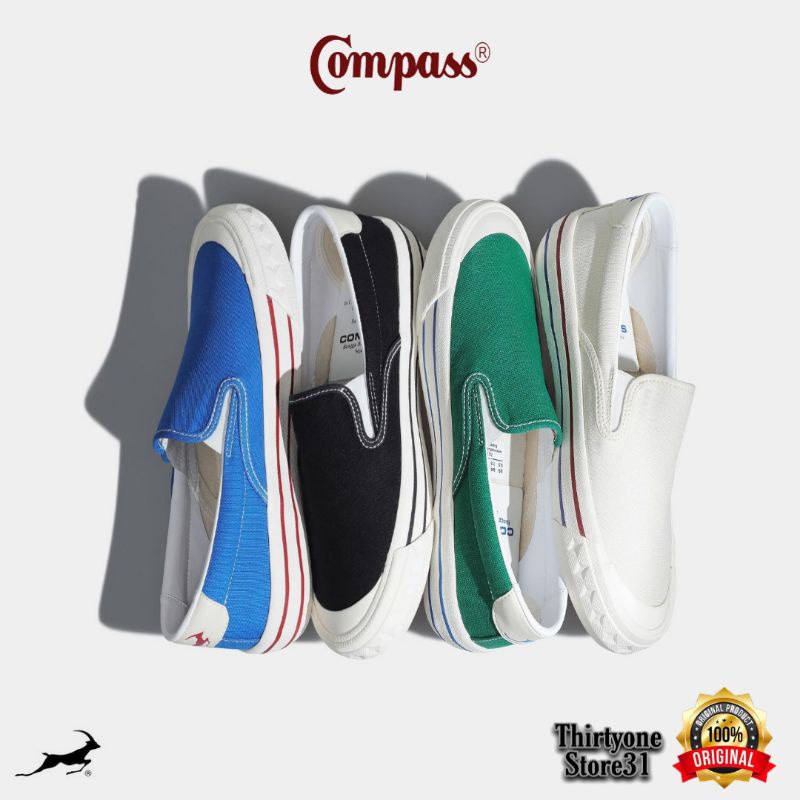Sepatu Compass Retrogade Slip On Black White/Green/Cream/Blue | Size 35-44
