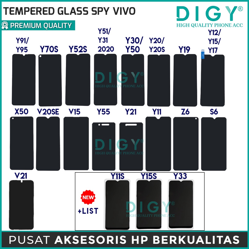 Tempered Glass Anti SPY VIVO Y15S Y11S Y33 V21 Y51 Y31 2020  Z6  Y55 Y21 Y25 Y91C Y91 Y95 Y30 Y50 Y12 Y15 Y17