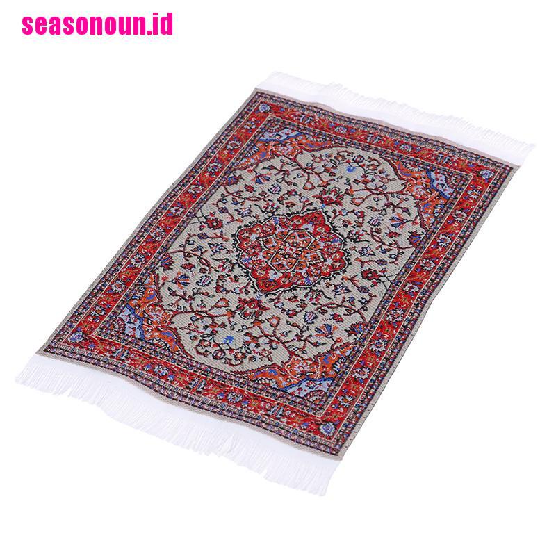 Seasonoun Mainan Miniatur Karpet Tenun Motif Bordir Bunga Untuk Aksesoris Rumah Boneka 1: 12
