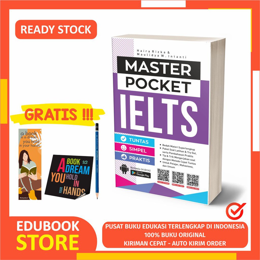 

BUKU IELTS : MASTER POCKET IELTS - CEMERLANG PUBLISHING - BONUS BOOKMARK, PENSIL 2B, STIKER