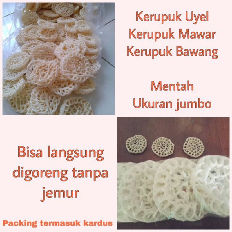 

Kerupuk Uyel Jumbo mentah 5kg (1bal) / Kerupuk Mawar / Kerupuk Bawang / Kerupuk Lauk