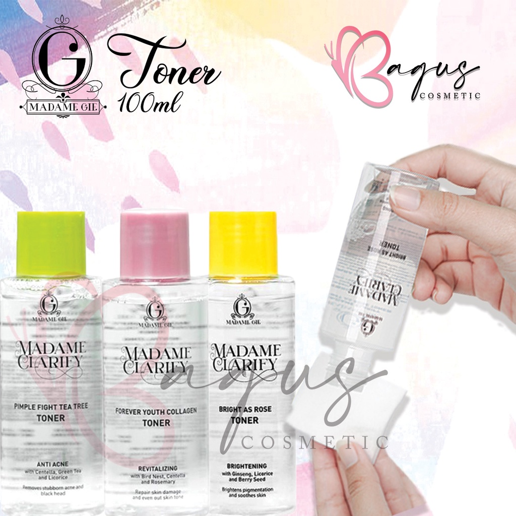 ⭐BAGUS⭐ MADAME GIE TONER 100ml | Clarify Face Toner Brightening Rose / Acne Tea Tree / Collagen