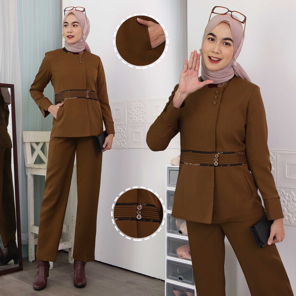 BLAZER WANITA B&amp;V LYNELLE / Seragam PNS / Baju PDH PNS Wanita / Baju Dinas Pemda Wanita / Baju Khaki PNS Wanita / Seragam ASN Wanita / Baju Guru Wanita - 7007 PEMDA ACEH / ABU TUA / HITAM