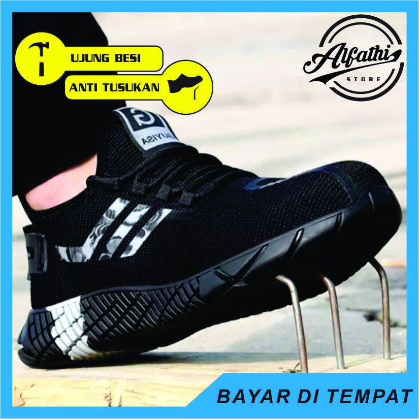 AlFathi Sepatu Safety Sneakers Sport Ori By Guyisa Strip Black Grey