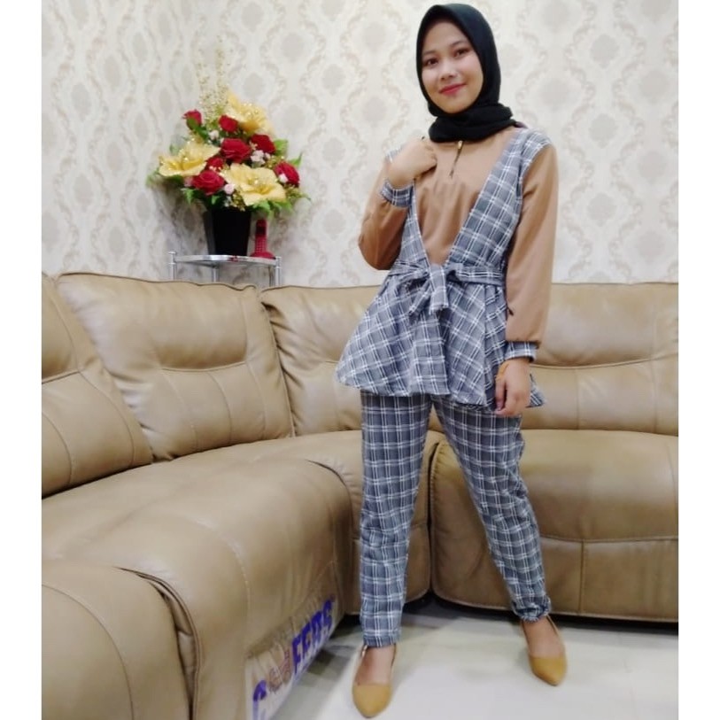 SETELAN CELANA TARTAN MIX GL FASHION