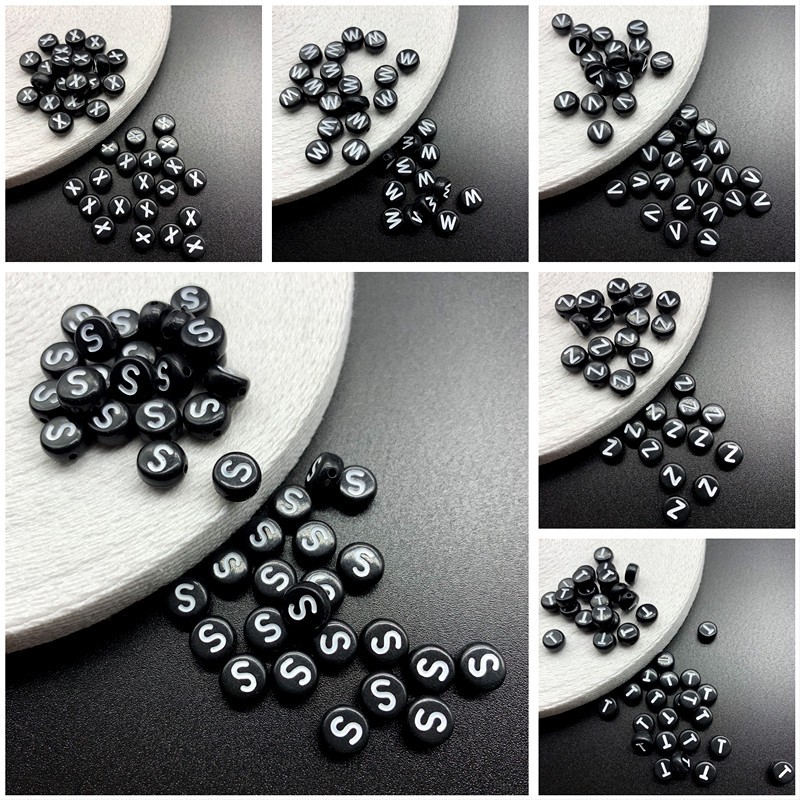 100pcs / Pak Manik-Manik Spacer Huruf S 7mm Bahan Akrilik Warna Hitam Untuk Gelang Diy