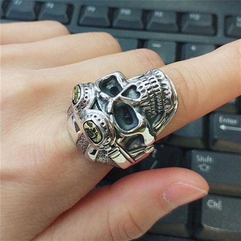 Perhiasan Pria Gaya Baru Stainless Steel Punk Tengkorak Gothic Pilot Pilot Cincin Cincin Antik Steampunk