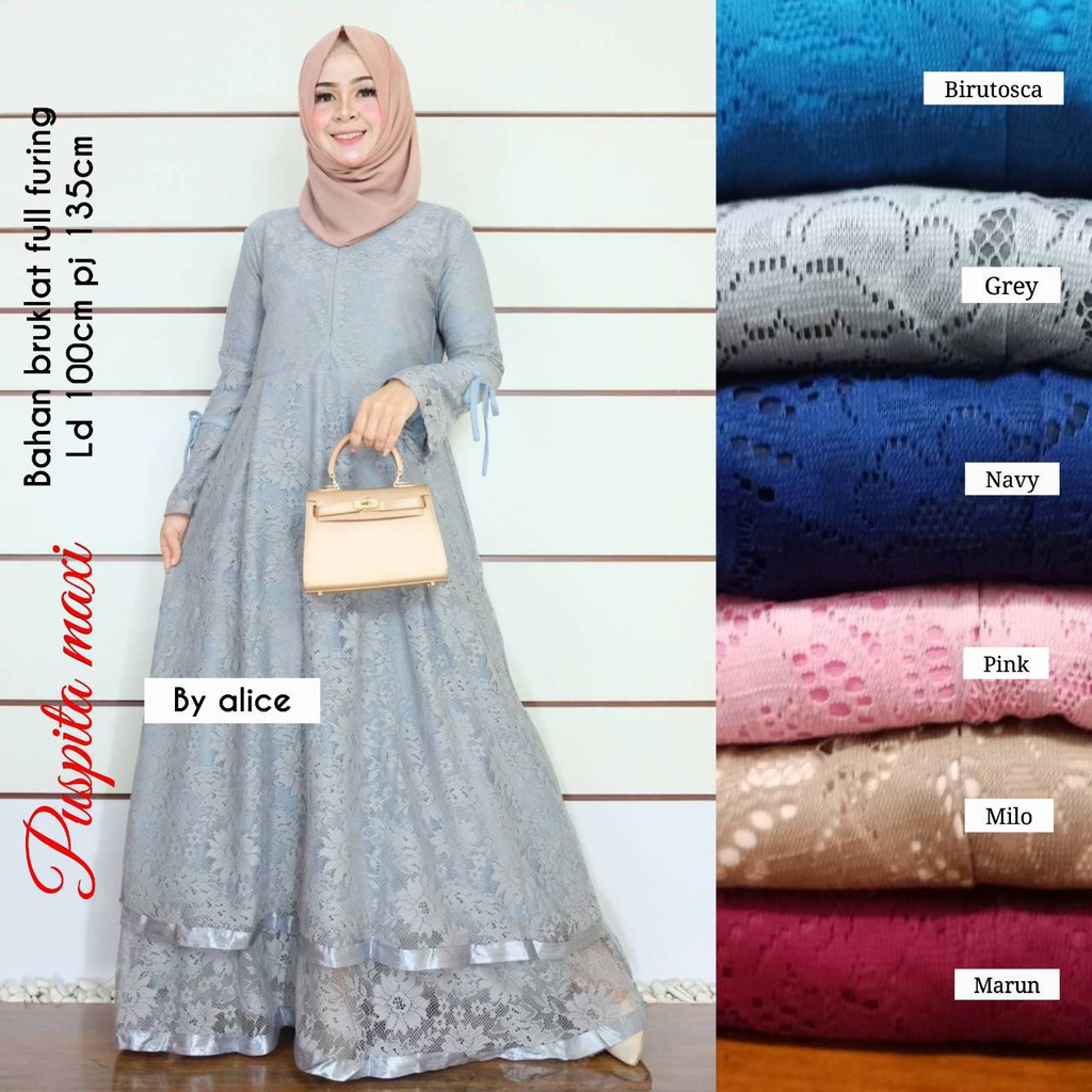 Long Dress Simple Set Puspita Gamis Brokat Full Furing Halus Ld 100 By Alice Baju Muslim Bersih