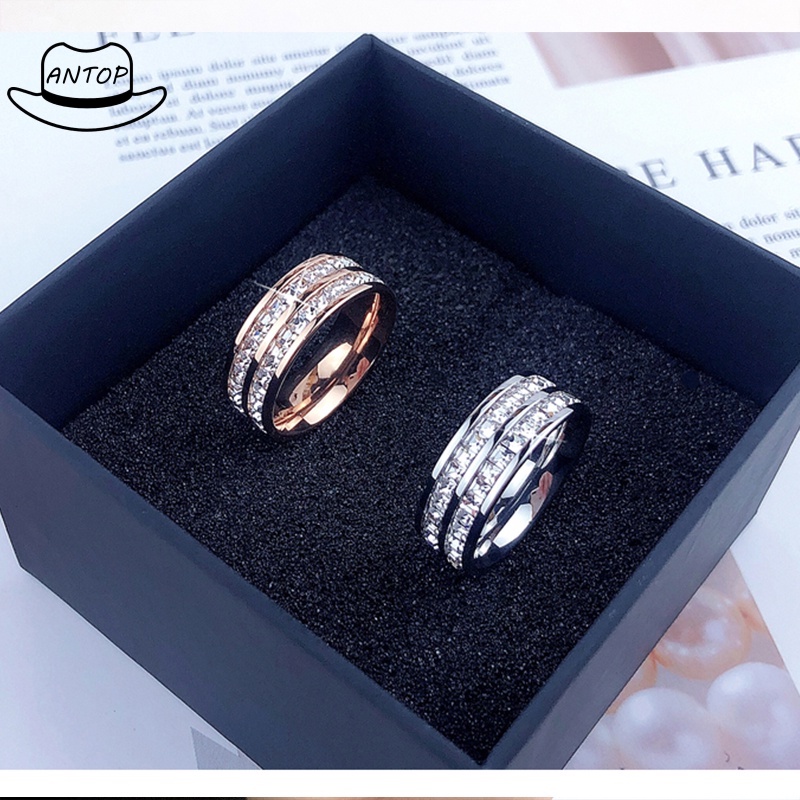 Cincin Titanium Wanita Anti Karat Fashion Korea Aksesoris Mode ANTOP