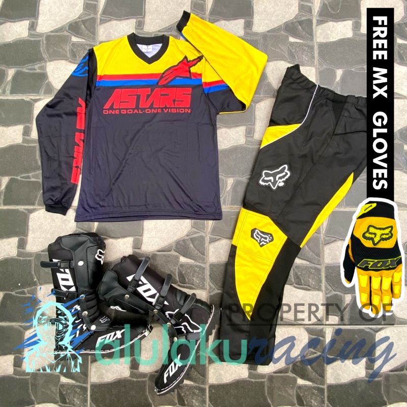 Jersey, Celana, Sarung Tangan &amp; Sepatu Fullprint with Protectors Fullset MX Trail Motocross - Paket Bundling ASCTFG041501-F47