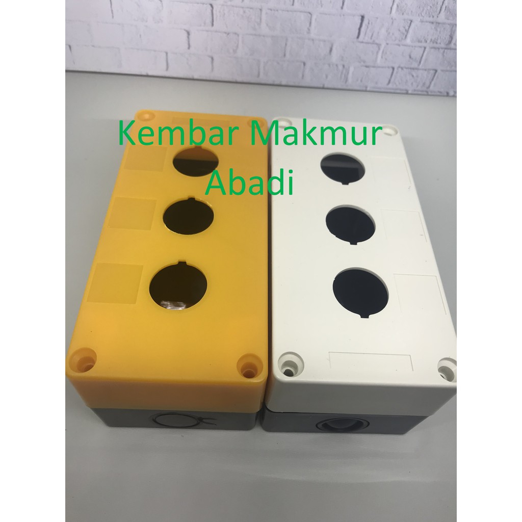 Control Box Push Button 22mm 3 Lubang Putih-Kuning / Kontrol Box 3Lubang / Push Button 3 Hole