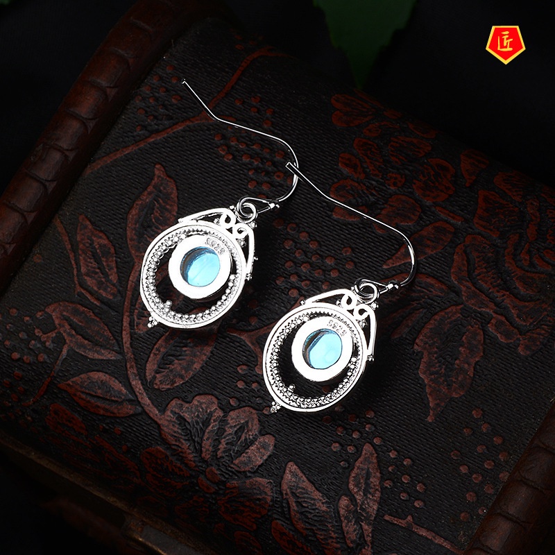 [Ready Stock]Women's Retro Moonstone Earrings Graceful Personality