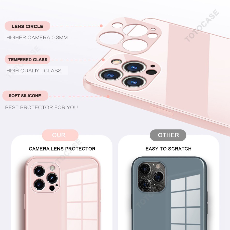 Hard Tempered Glass Case iPhone 11 12 Pro Max 6 6s 7 8 Plus X XR XS MAX SE 2020 Candy Color Fashion Cover