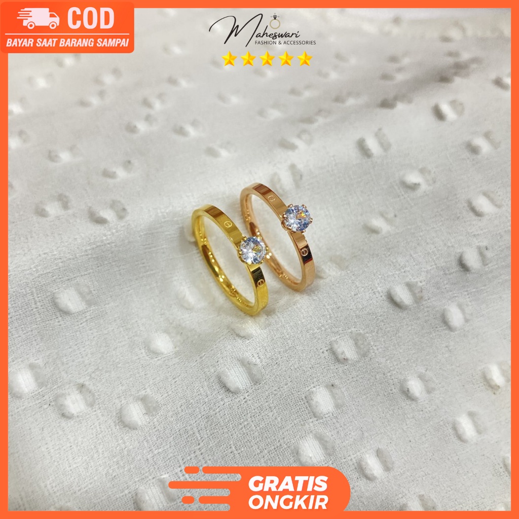 Grosir (SSC) Cincin Titanium Wanita Anti Karat Cincin Mata Satu Polos Xuping Lapis Emas Warna 24
