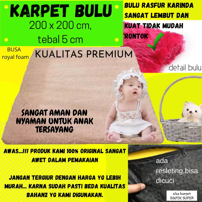 karpet ruang tamu ukuran besar karpet lantai bulu boneka super halus ukuran 200x200 cm bergaransi