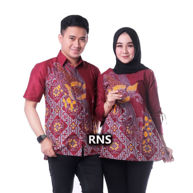 Baju Batik Couple Keluarga Sania Ruffle Ori Ndoro Jowi Kenari Merah Maroon- Batik Pekalongan