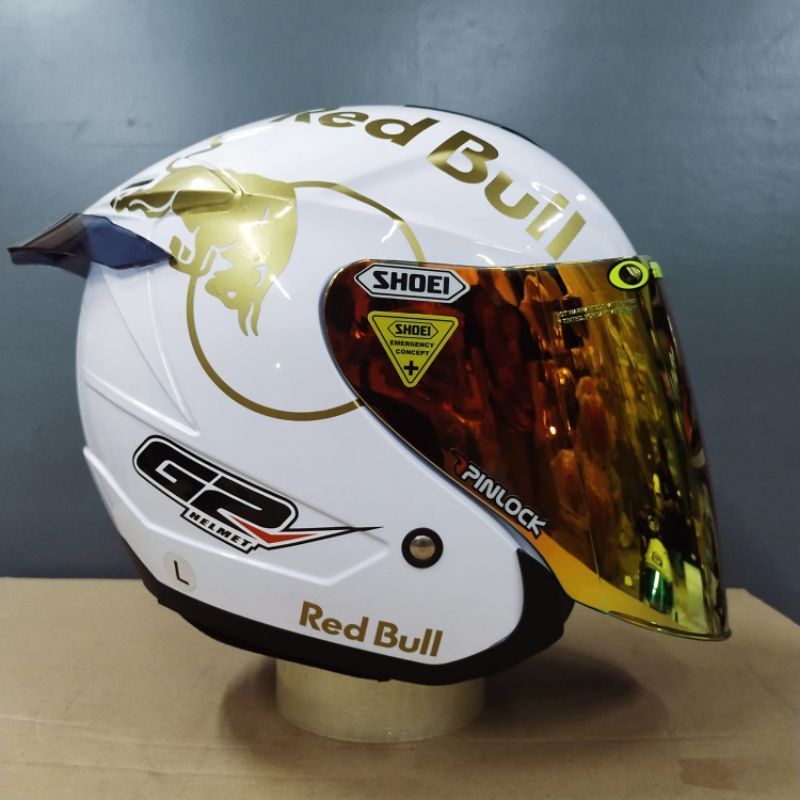 Helm G2 Optimak Hitam Glossy Paket Ganteng Redbull Original SNI-DOT