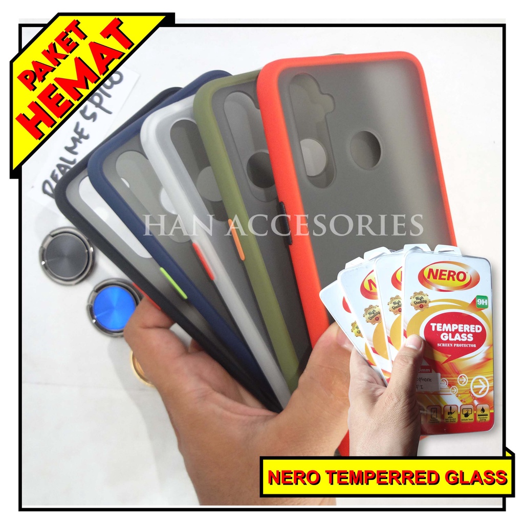 (PAKET HEMAT) Case Fuze Dove + Temperred Glass Realme 5/5i/5 PRO/6/6 PRO/7/C11/C12/C15/XT Hardcase / Matte Colour / Case Candy
