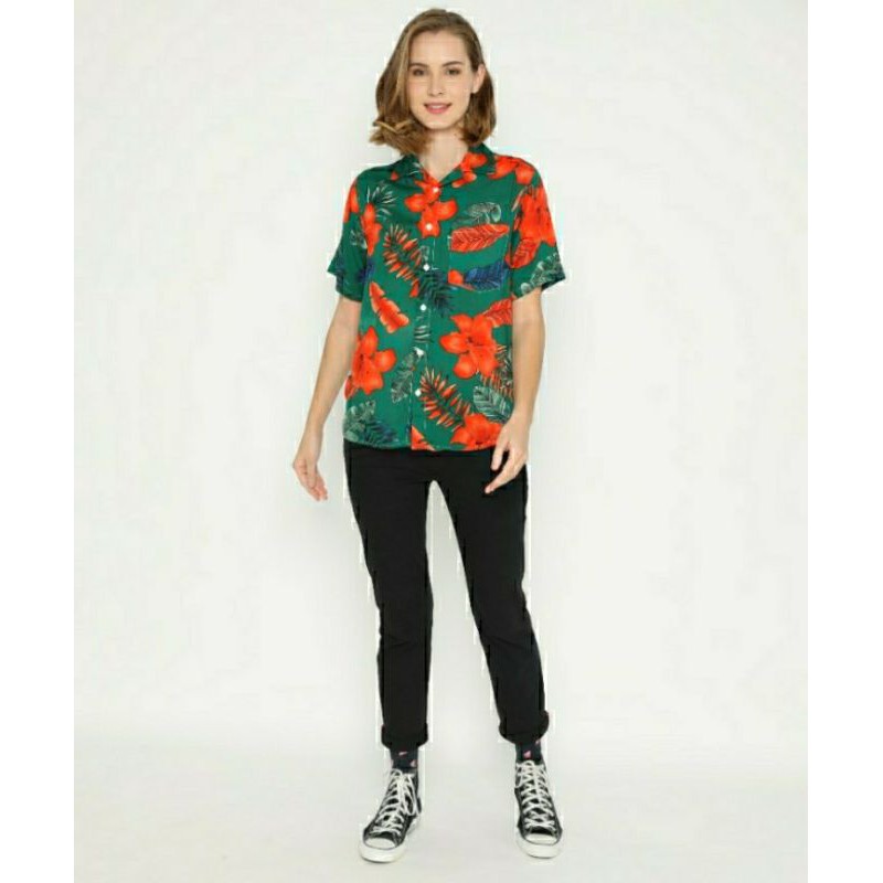 Kemeja Hawaii Erigo Blanca Green