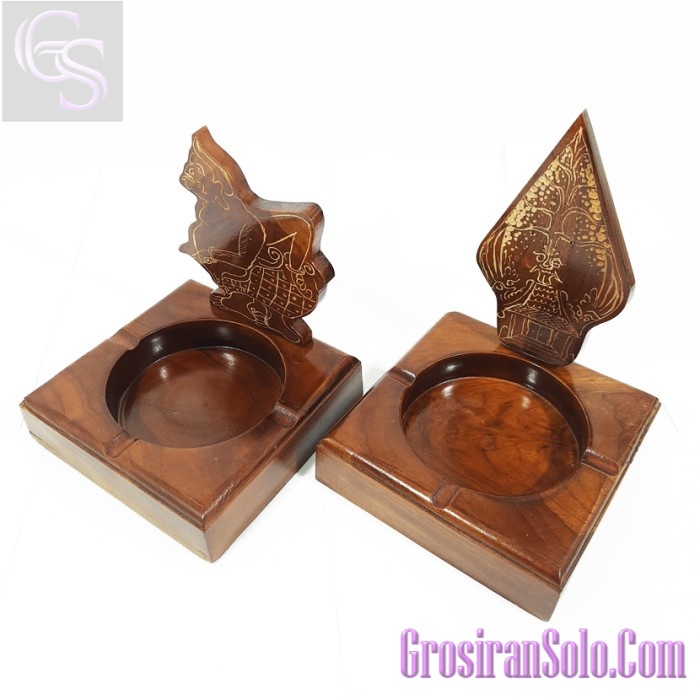[GS-Kayu] Jual Set Asbak Motif Cukit Ukir Pewayangan Kerajinan Hiasan Kayu