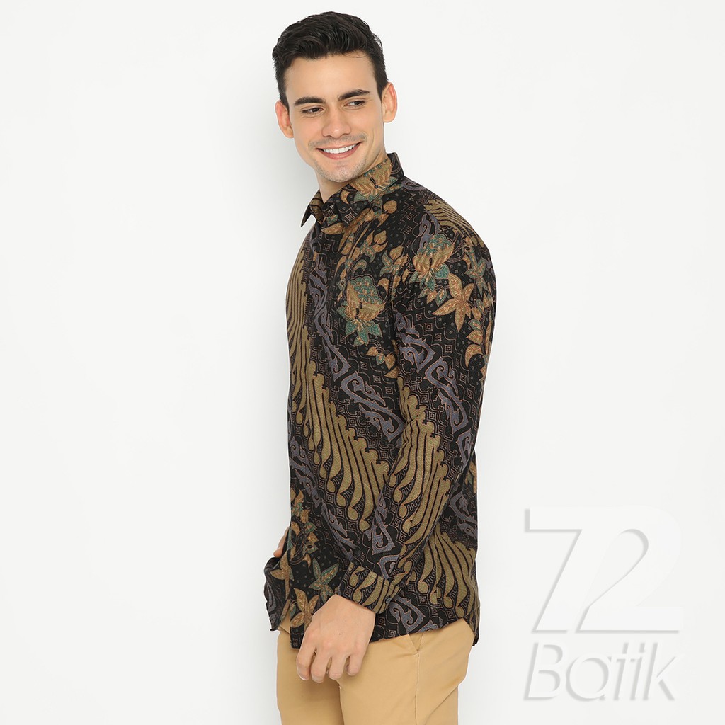 BAJU BATIK COUPLE  Kemeja Rok Lilit Instan Batik Pria Lengan Panjang Slimfit Premium Warna Hitam 727818 Cap 72 - Baju Kemeja Atasan Pakaian Batik Couple Cople Pria Cowok Laki Laki Remaja Keluarga Lengan Panjang Modern Slimfit Premium Kekinian