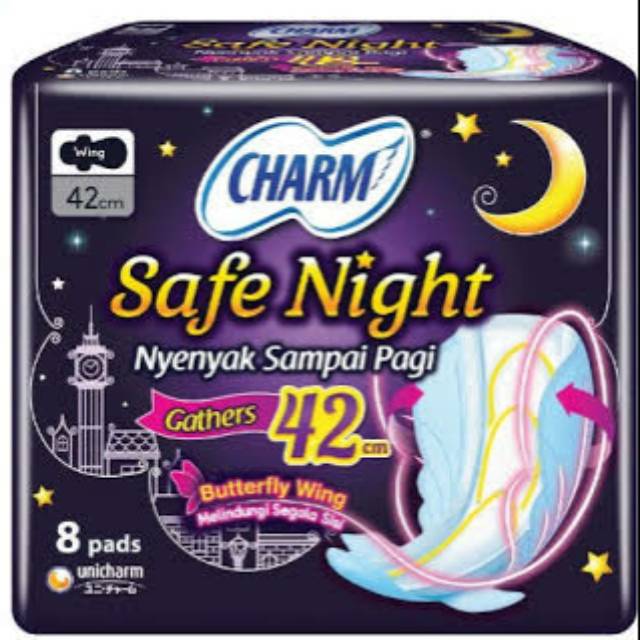 Pembalut Charm Safe Night 42cm isi 45 pads