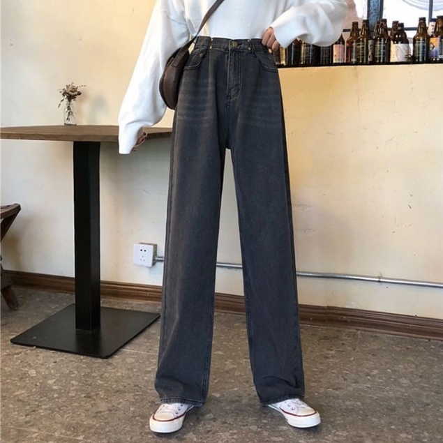 [Diskon khusus]Celana jeans high waist loose korean style celana jeans wanita celana jeans panjang wanita