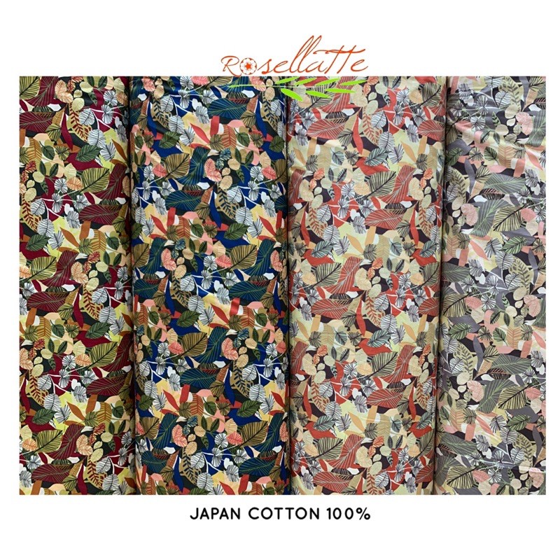 KAIN KATUN JEPANG MOTIF KIMONO DAUN PALM LEAF