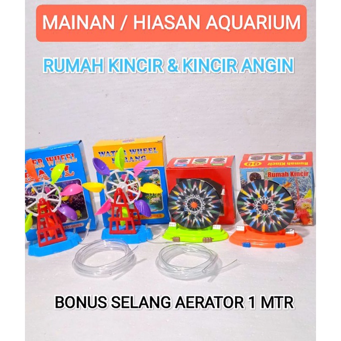 MAINAN HIASAN DEKORASI AQUARIUM IMPORT RUMAH KINCIR / KINCIR ANGIN BONUS SELANG AERATOR 1 MTR