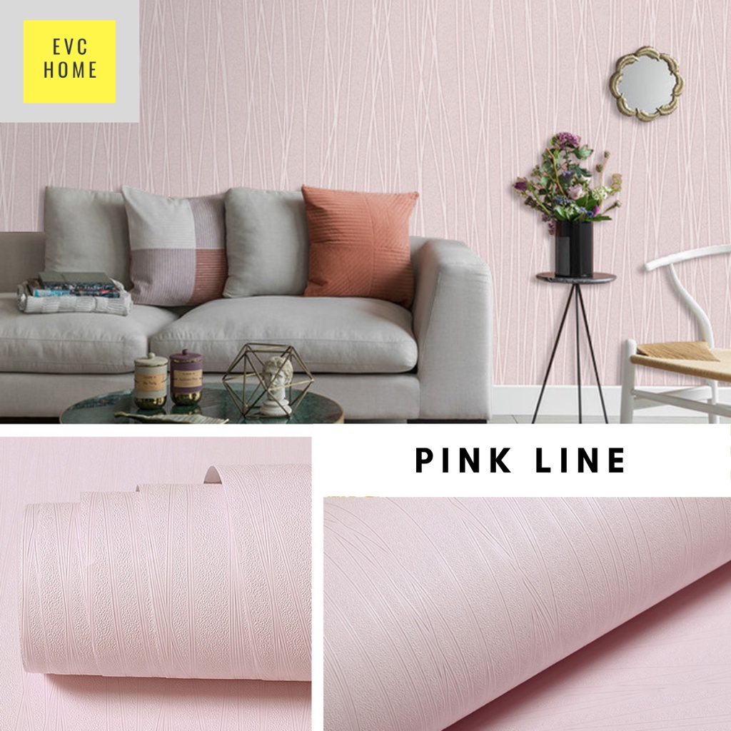 EVCHOME 45CM x 5M Wallpaper Sticker 3D Dinding KOREA PREMIUM - Wallsticker Emboss-Pink Line