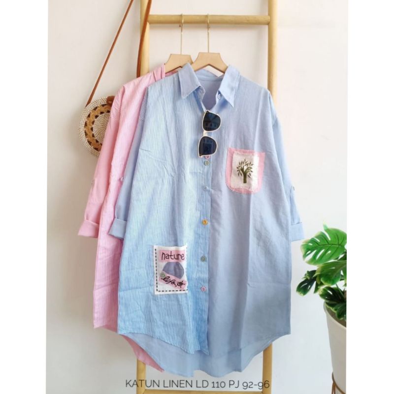 blus linen import kombinasi
