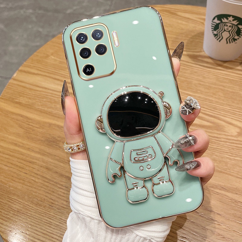 Casing Ponsel OPPO A94 RENO 5F F19 PRO A74 4G F19 F19S 4G A95 4G RENO6 LITE 4G Warna Permen Astronot Stand Deluxe Kamera Case