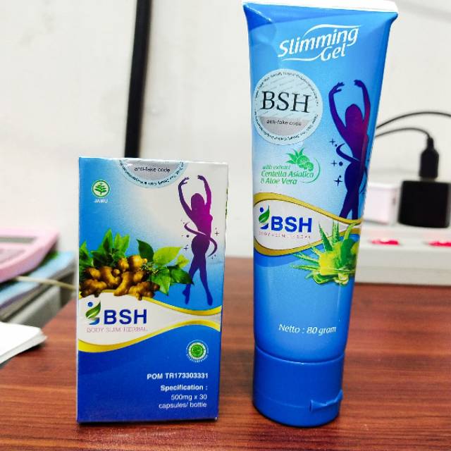 PAKET PELANGSING BSH ORIGINAL (BODY SLIM HERBAL) TERDIRI DARI 1 KAPSUL + 1 SLIMMING GEL