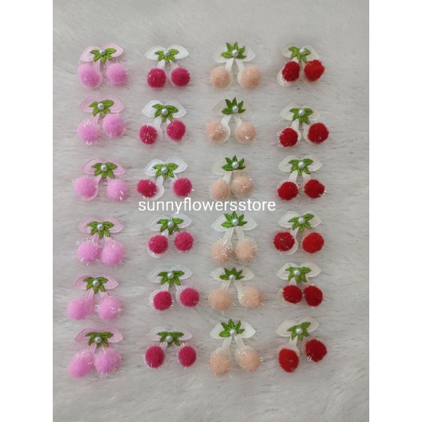 ( 12pcs ) Aplikasi cherry pompom