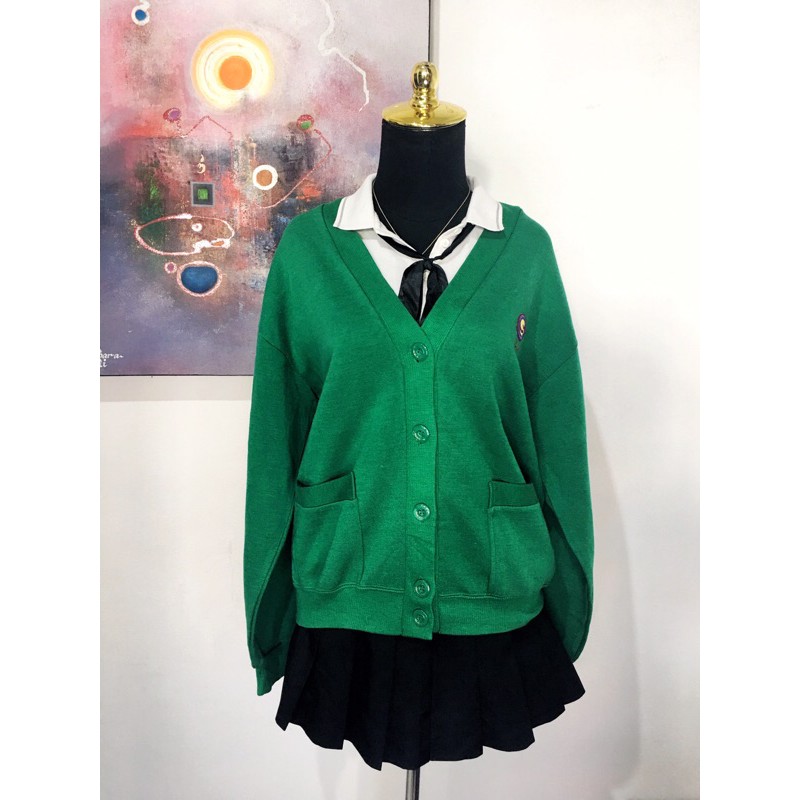 Cardigan rajut academia korea seragam sekolah korea hijau