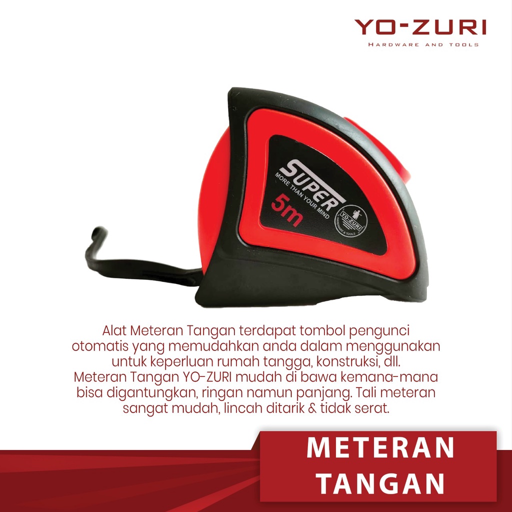 ORIGINAL YO-ZURI METERAN 3M 5M 7,5M 10M TUKANG BANGUNAN ROLL | TIPE KARET KUALITAS BAGUS MEASURING TAPE | Yozuri