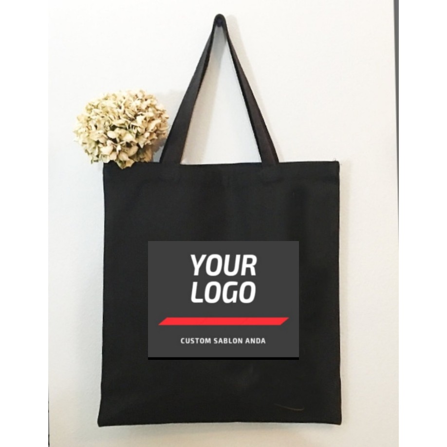 CUSTOM TOTEBAG KANVAS/TOTE BAG TAS BELANJA/SHOPPING BAG PAKAI PEREKAT BISA POLOS BISA CUSTOM SABLON