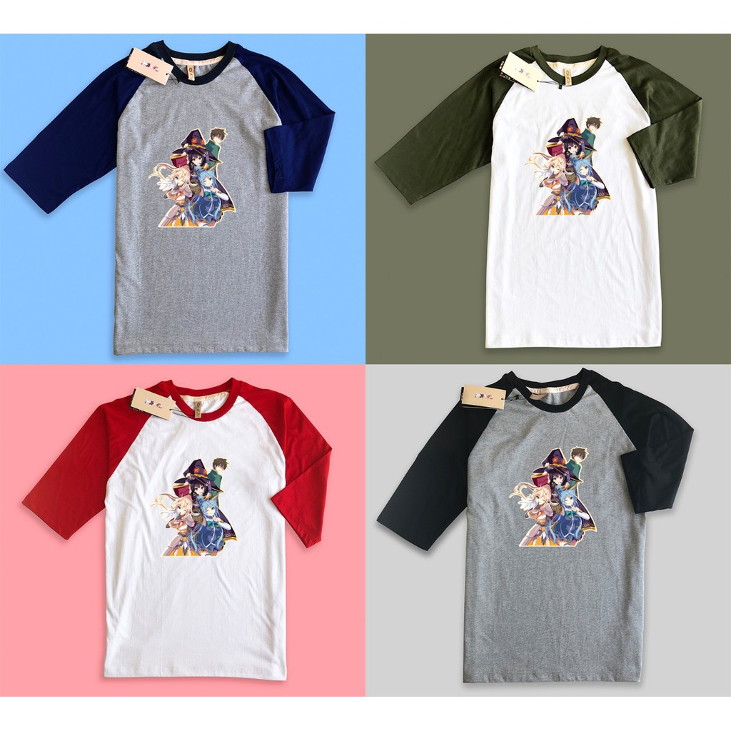 baju kaos raglan anime konosuba jepang