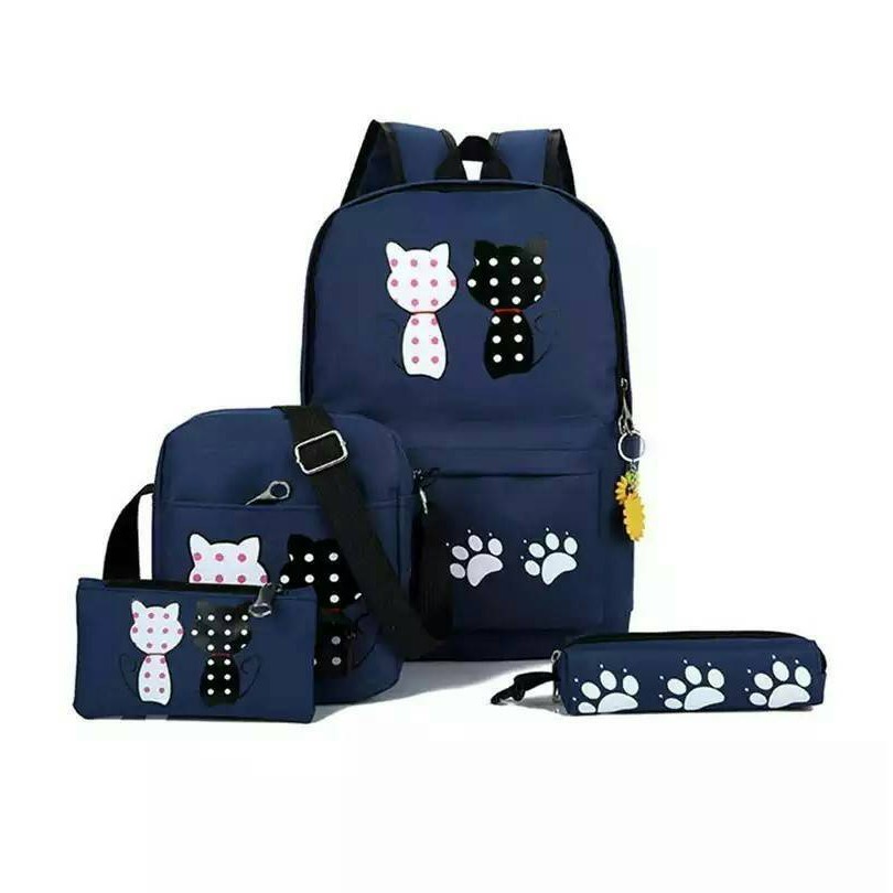 Tas Ransel Anak Sekolah Karakter Bag Backpack Lucu Motif Cartoon Polka Cute 4in1 Set