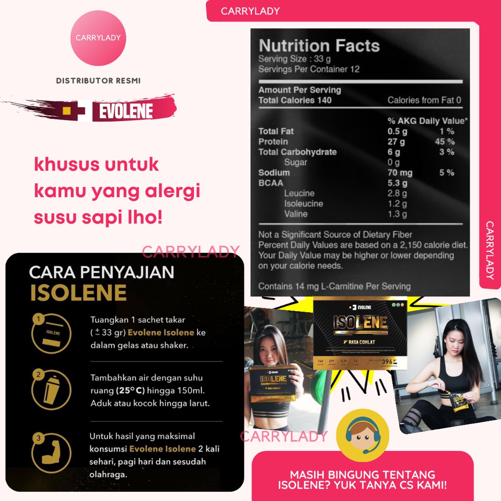 ISOLENE 1 BOX 12 SACHET WHEY ISOLATE BPOM HALAL SUSU PROTEIN FITNESS GYM EVOLENE COD ISO