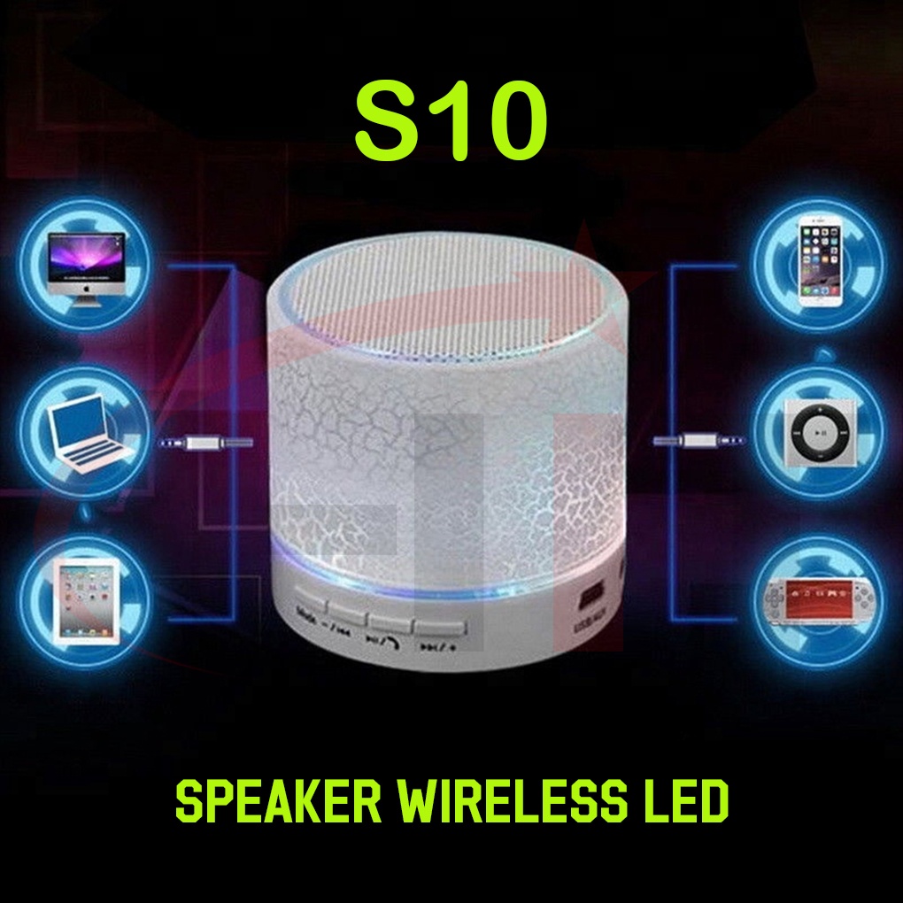 Speaker Bluetooth Model Retak Portable Speker LED S10 Lampu Disco