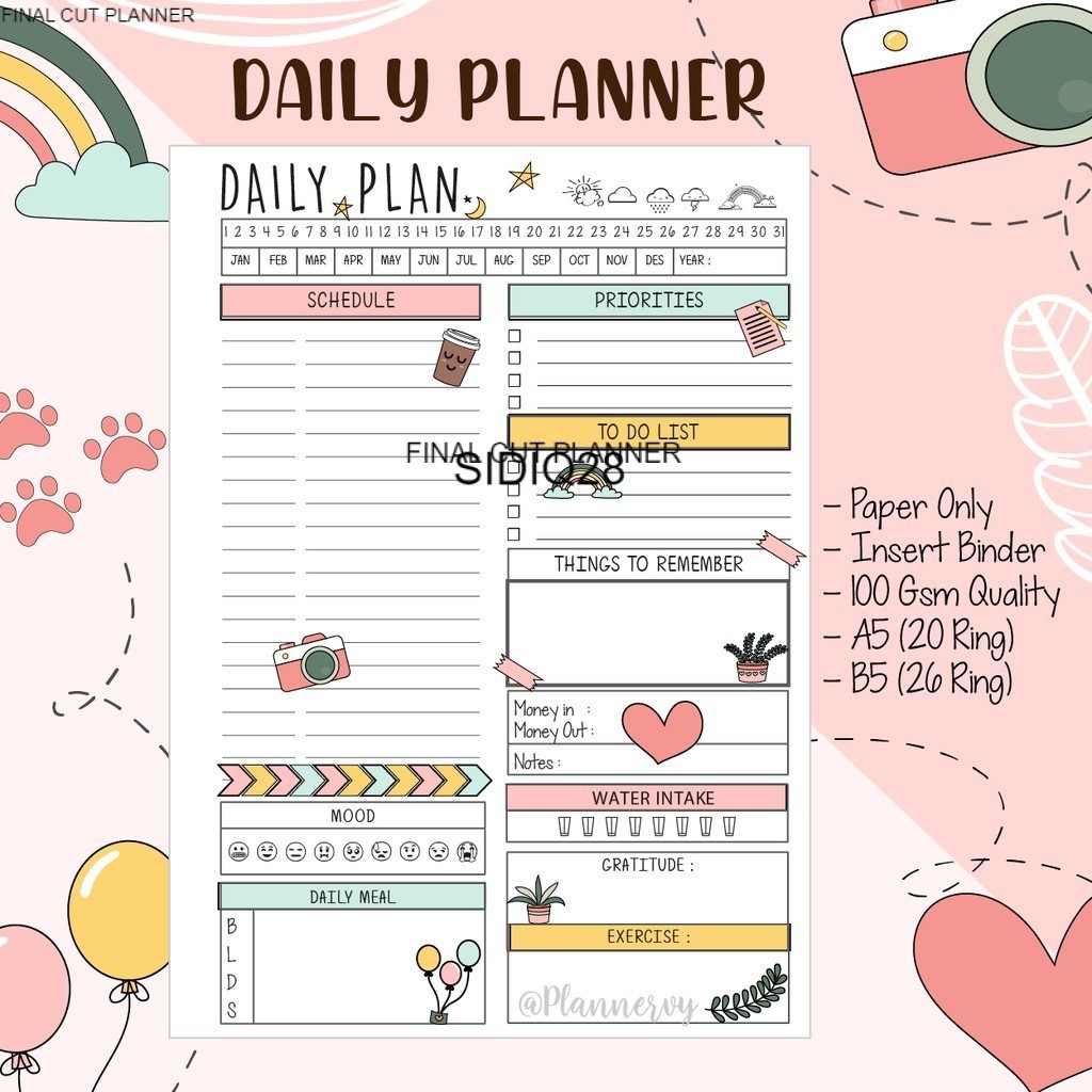 

DAILY PLANNER I Loose Leaf / ISI BINDER / RENCANA HARIAN
