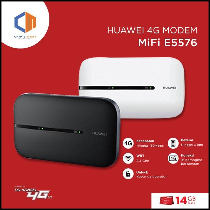 Huawei Modem Wifi E5576 4G Lte - Ori- Unlock - Free 14Gb Telkomsel