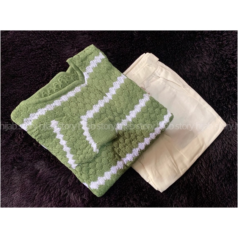 CHESSY SET + KESSIE SET  ( ATASAN + CELANA ) / BEST SELLER / BISA COD-Matcha - white