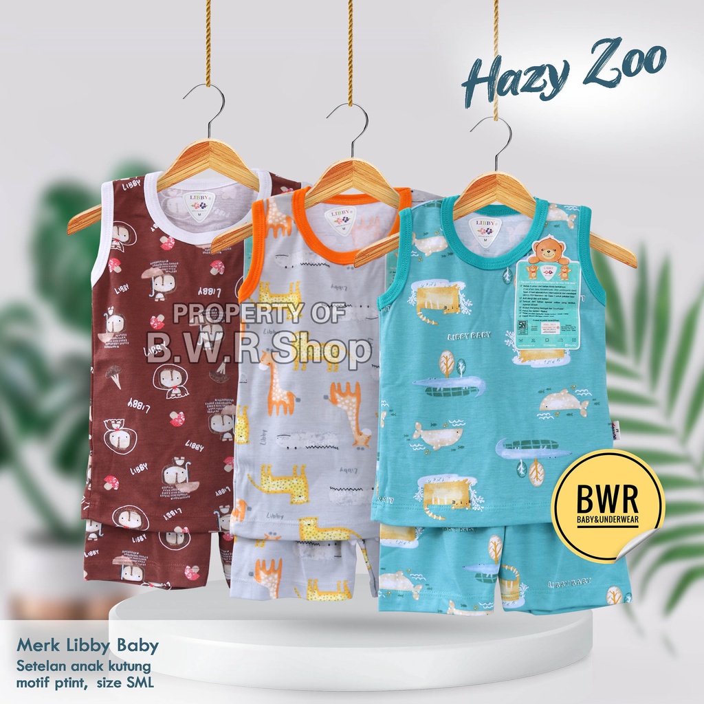 Setelan Libby KUTUNG HAZY ZOO / Pakaian Anak Unisex Terbaru Lengan Buntung Celana Pendek | Bwr