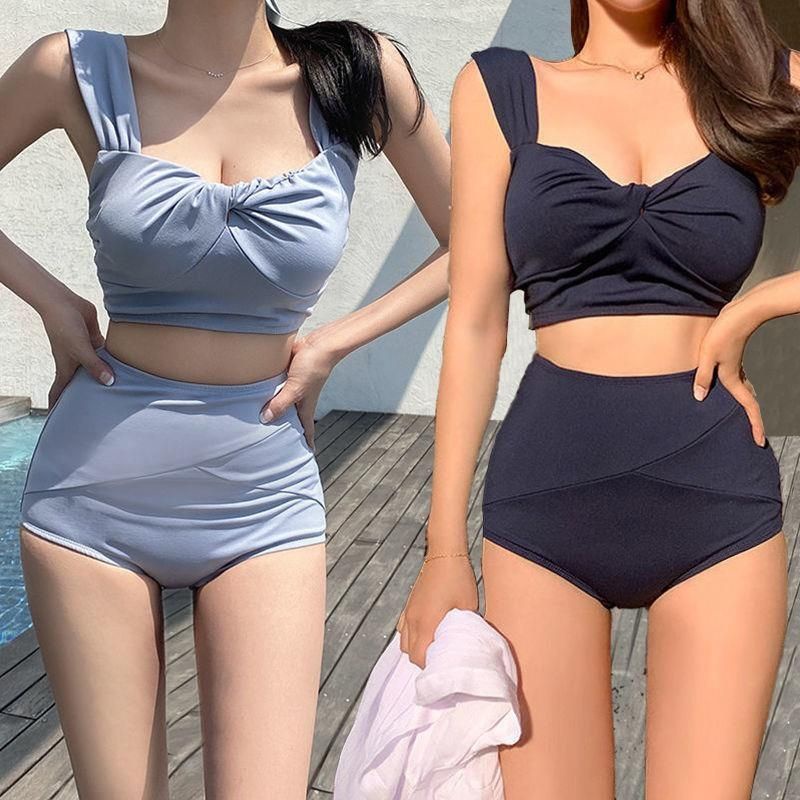 【 Bra Mall 】S235 Set Bikini Baju Renang Wanita Model High Waist &amp; Split Bikini Baju Renang Gaya Korea